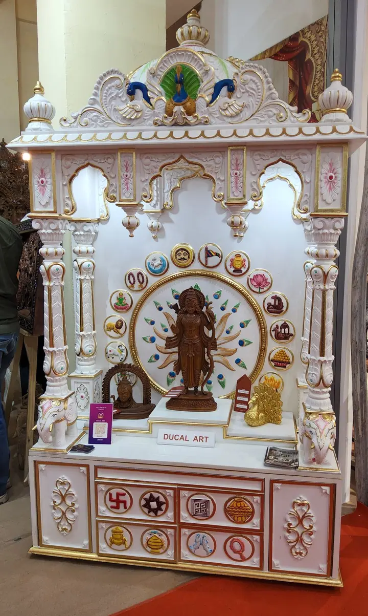 Carved white temple display at FORHEX Fair 2025